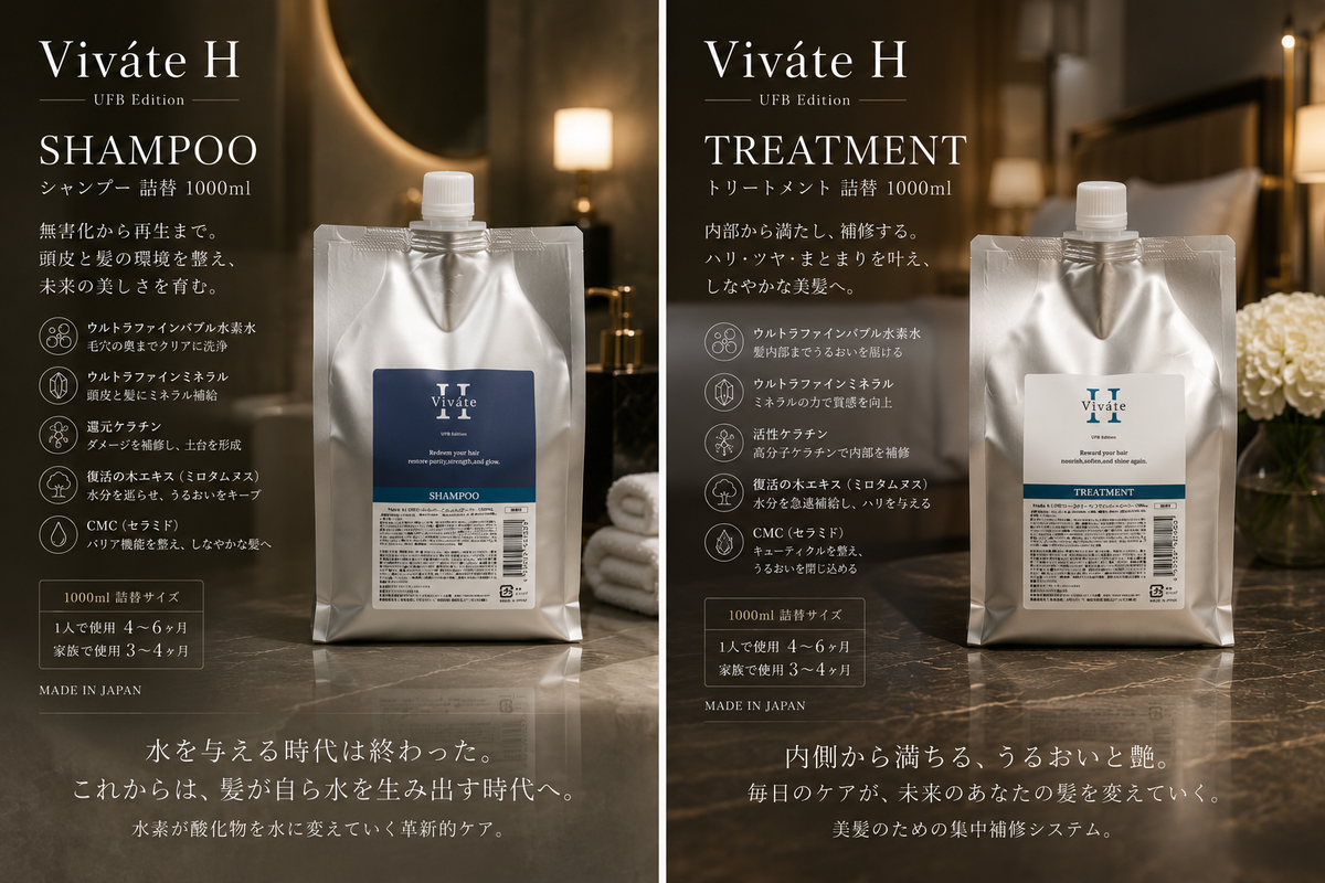 【10%OFF & 送料無料】Viváte H(ビバテ) シャンプー・トリートメント1000mlセット｜詰替用